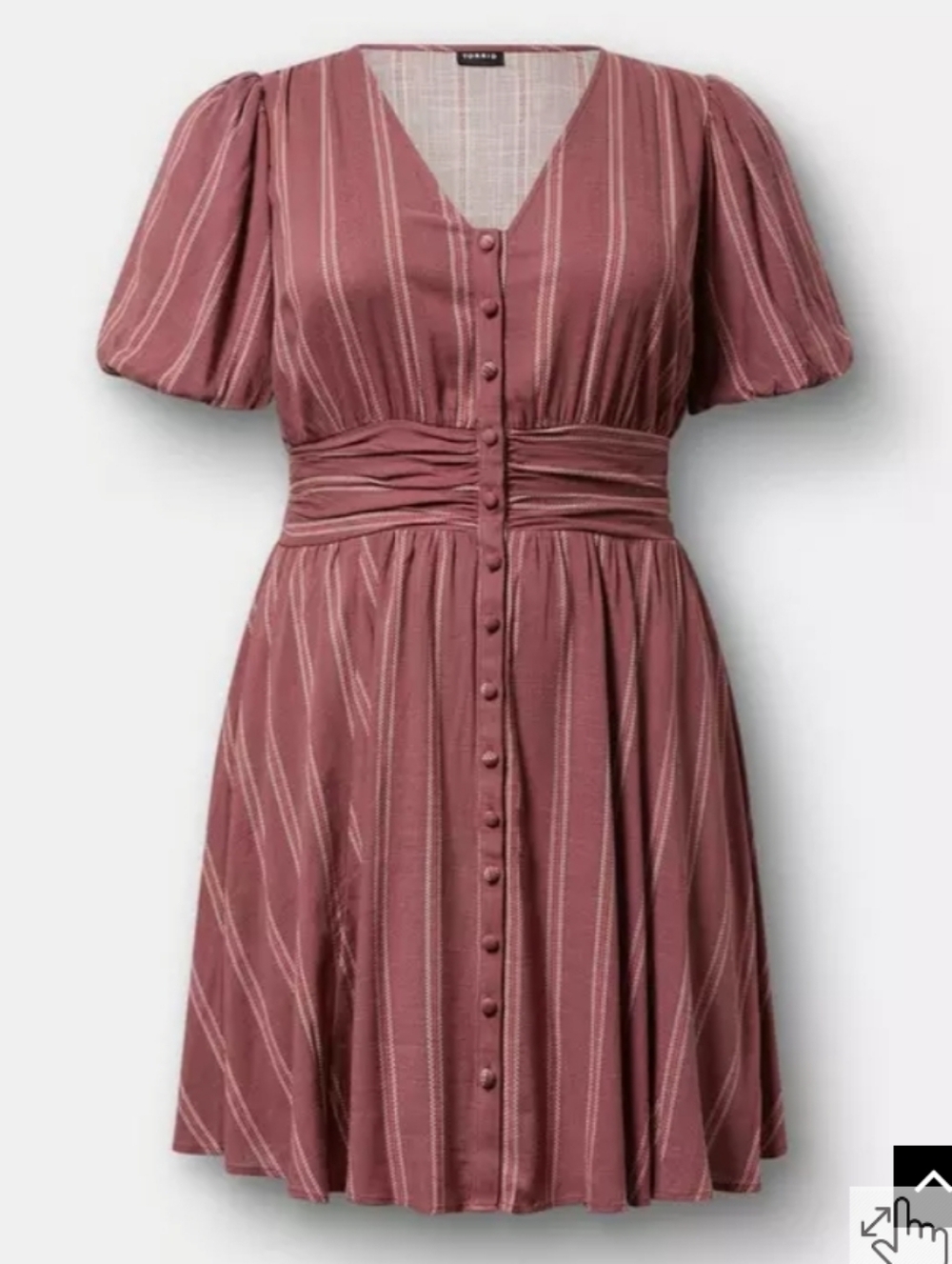 Torrid Bubble-Sleeve Button-Up Mini Dress Mauve-Lloyd Stripe Wild Ginger NWOT 1X - Picture 2 of 11